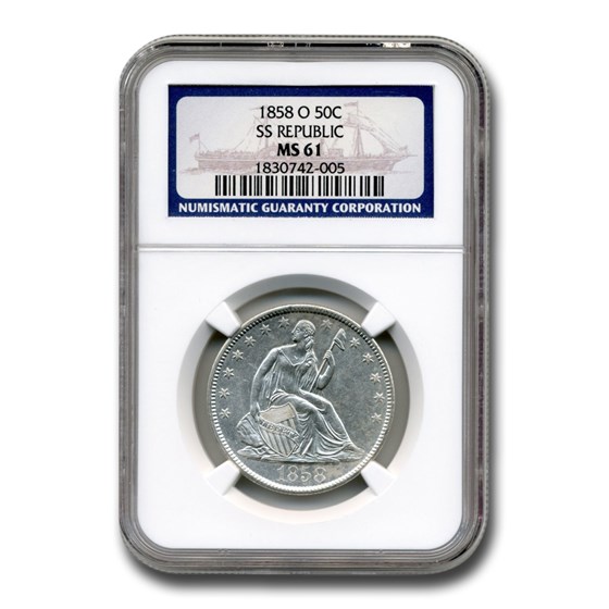 1858-O Liberty Seated Half Dollar MS-61 NGC (SS Republic) 1858-O Liberty Seated Half Dollar MS-61 NGC (SS Republic)